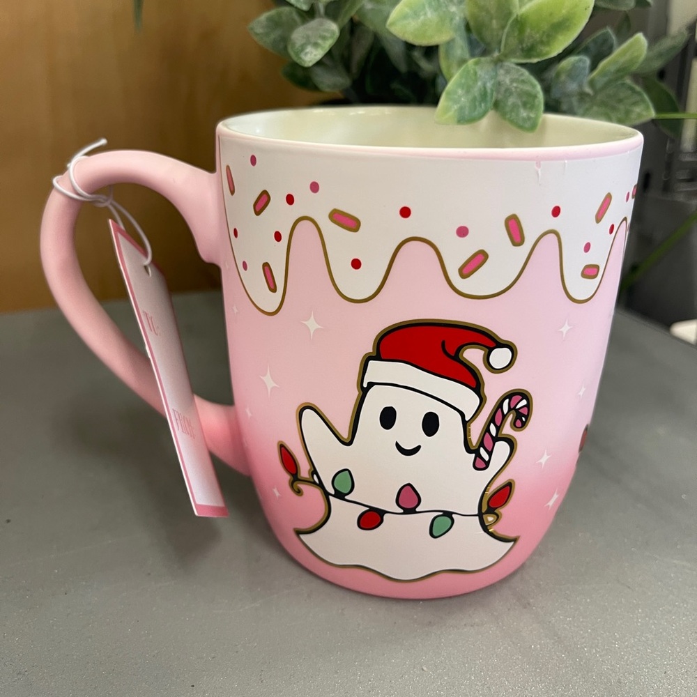 Pink Halloween Christmas Ghosts Mushroom Pink Matte Soft Touch Mug NWT